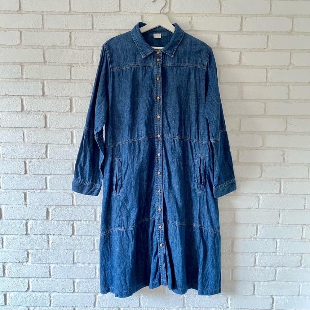 Poetry Denim Dress Midi Tiered Button Front Hemp Cotton Indigo Dark Wash XL 14 - Picture 3 of 9